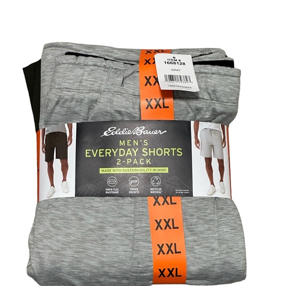 2 Pk Men's Eddie Bauer XXL 2XL Shorts Athletic Gray Olive Side Zipper Pocket NWT - Picture 4 of 9
